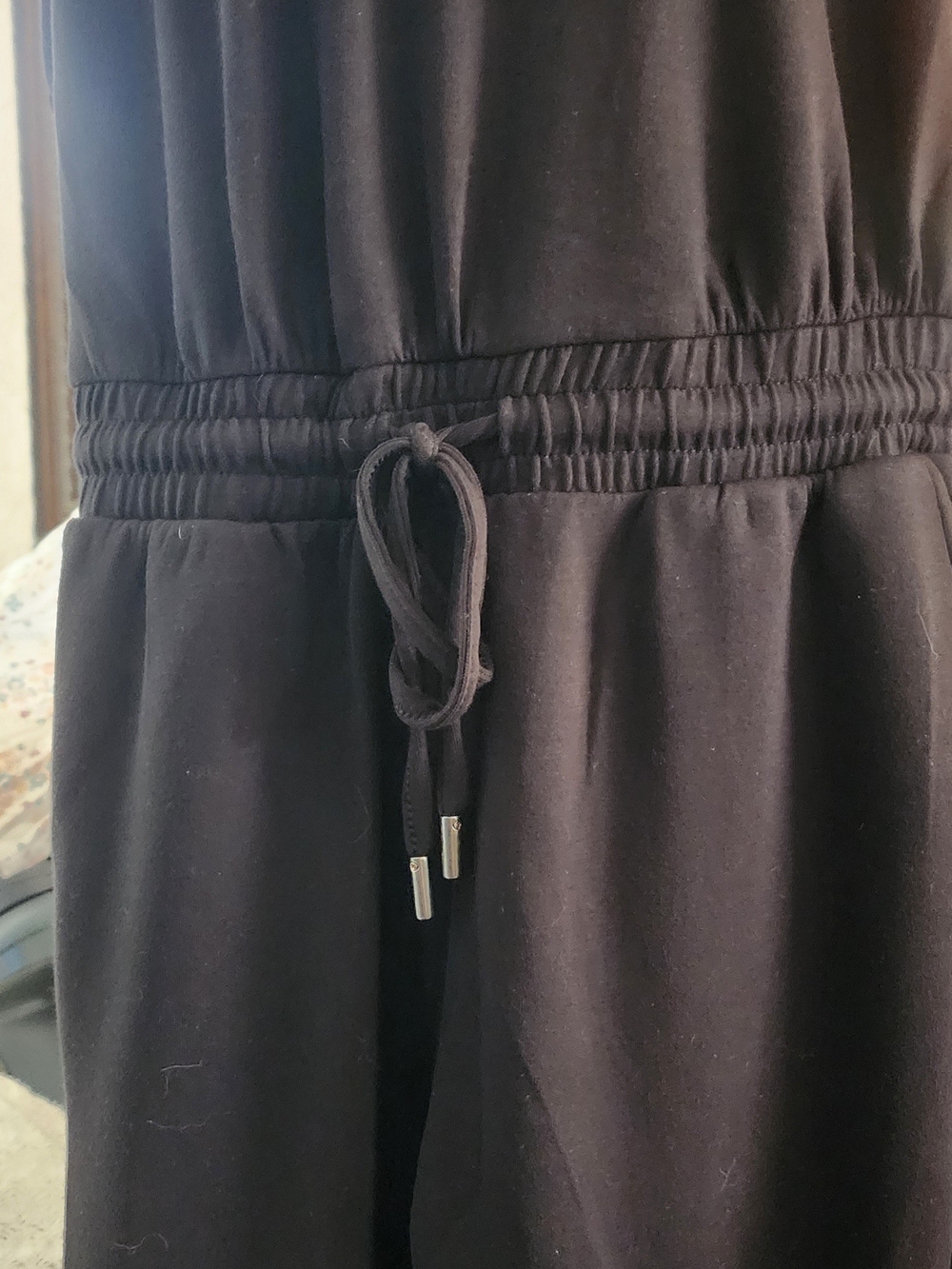 Black Women's Drawstring Jumpsuit - Casual Relaxed Fit - Picture 3 of 6